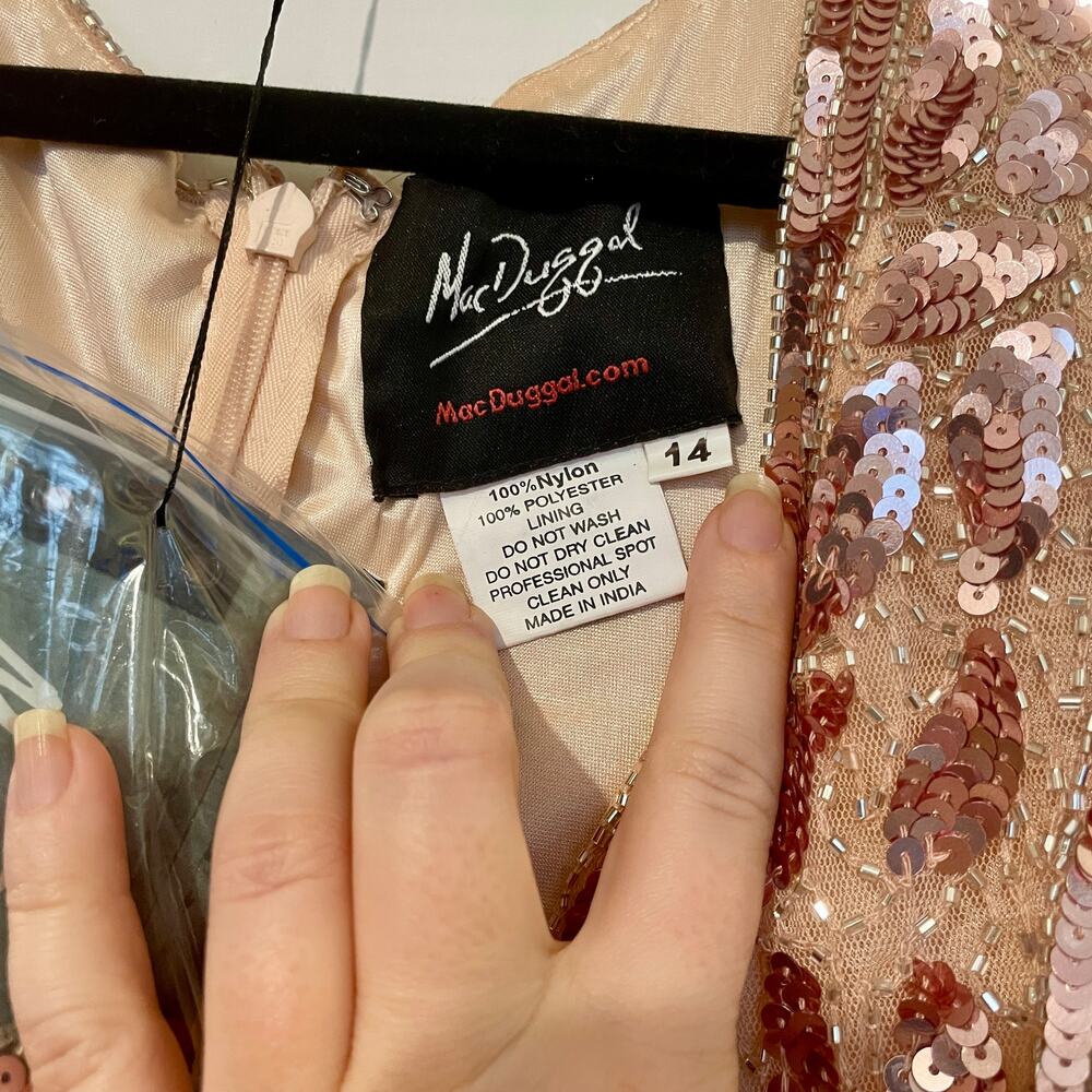 NWT Mac Duggal Rose Gold Embellished Long Sleeve Dress Formal Gown Sequins 14 - Picture 7 of 16